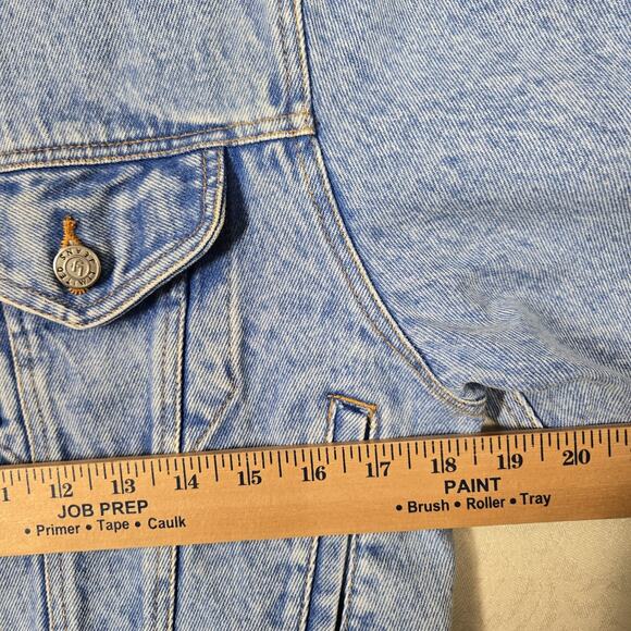 VTG 90s Limited Denim Cropped Jean Jacket sz M Blue Retro Streetwear Biker - Picture 13 of 16